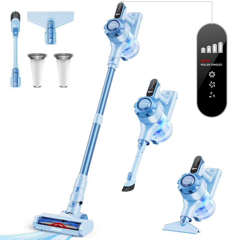 La aspiradora inalámbrica Trucozie T350 presenta un diseño ligero 8 en 1 con hasta 45 minutos de autonomía y una potente succión de 33 kPa. Esta aspiradora inalámbrica recargable es ideal para alfombras, baldosas, pelo de mascotas y suelos de madera.