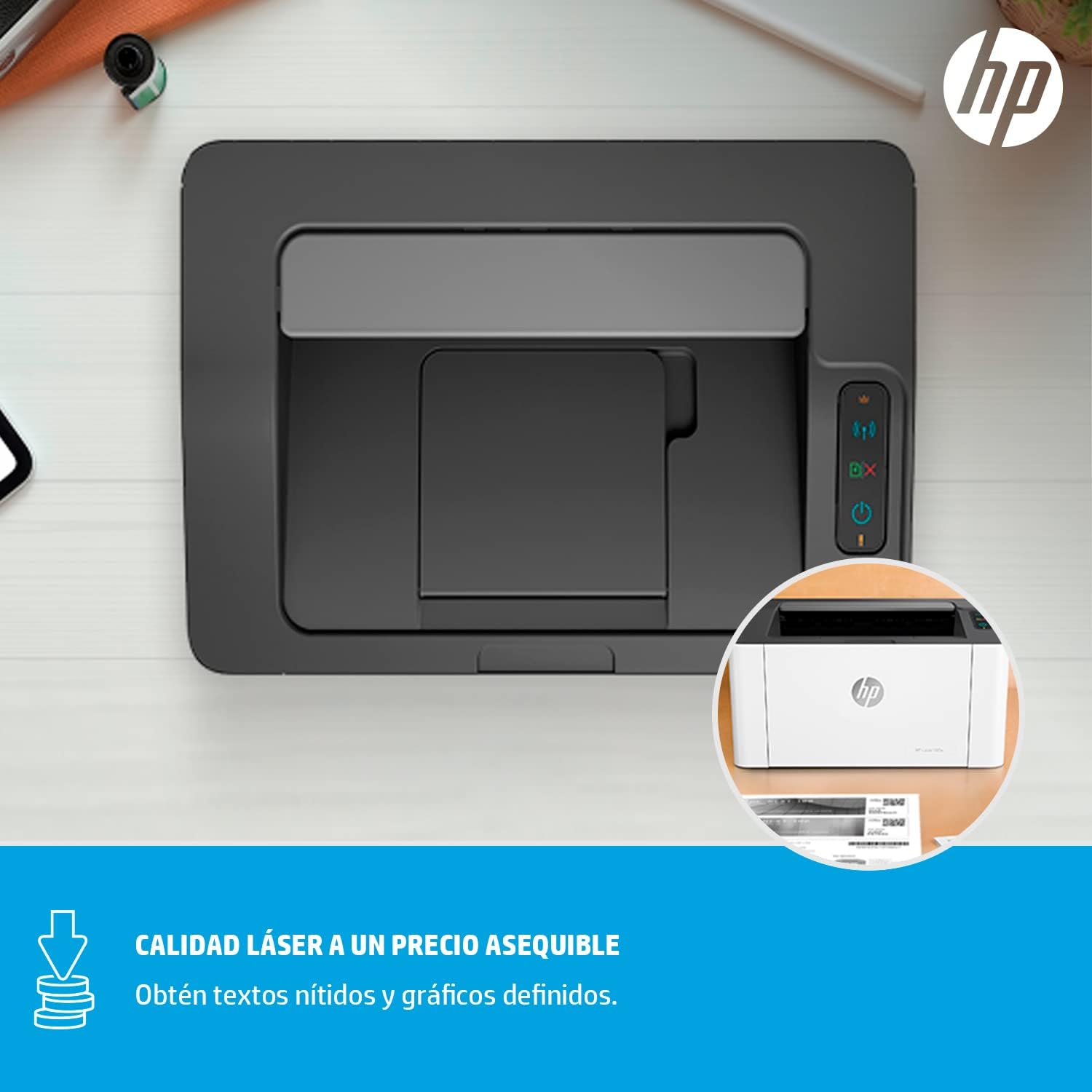 HP Impresora Laser 107w, Láser, Impresión en Negro, Wi-Fi, USB, Impresión y escanéo desde HP Smart App, Apple Air Print, Bandeja de 150 hojas, Pantalla LED (4ZB78A)