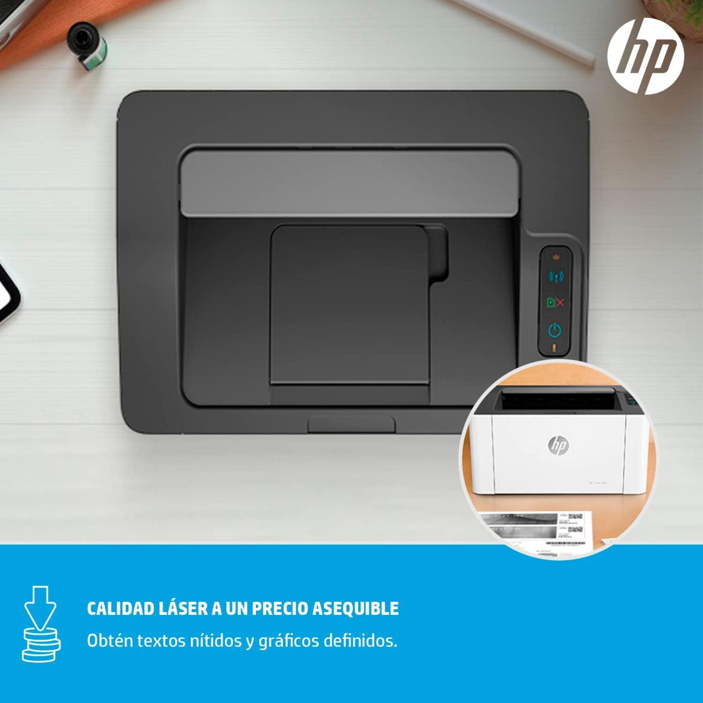 HP Impresora Laser 107w, Láser, Impresión en Negro, Wi-Fi, USB, Impresión y escanéo desde HP Smart App, Apple Air Print, Bandeja de 150 hojas, Pantalla LED (4ZB78A)