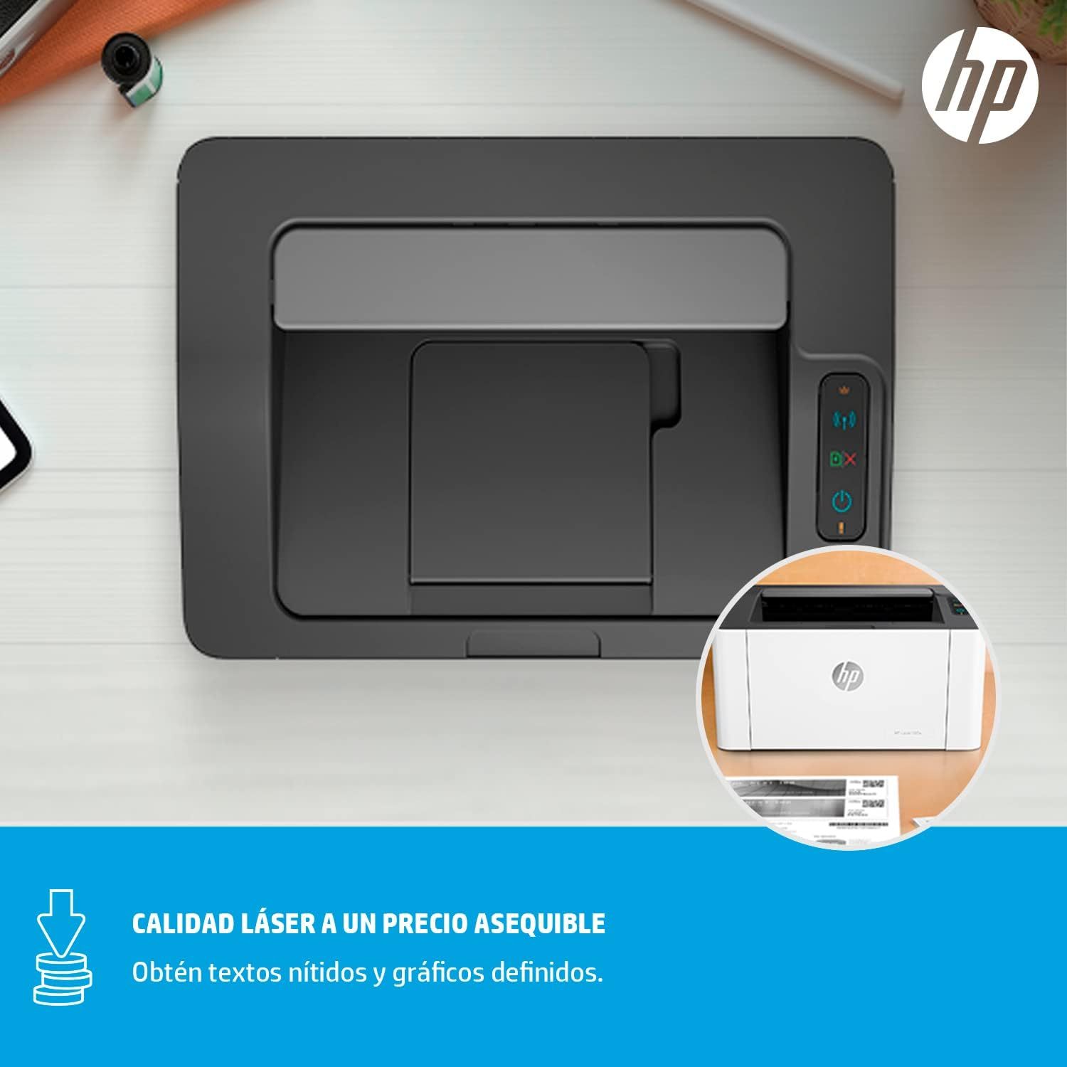 HP Impresora Laser 107w, Láser, Impresión en Negro, Wi-Fi, USB, Impresión y escanéo desde HP Smart App, Apple Air Print, Bandeja de 150 hojas, Pantalla LED (4ZB78A)