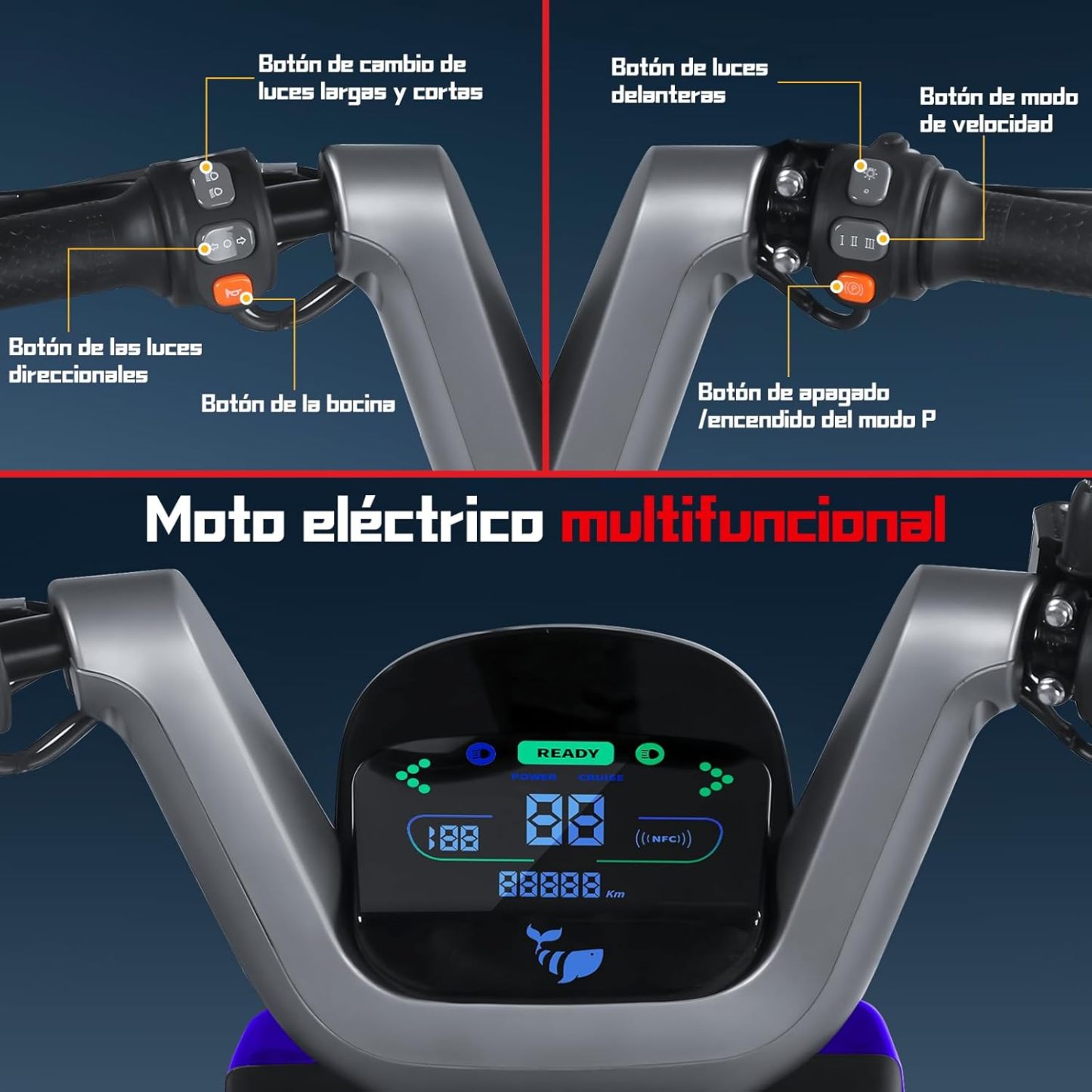 HONEYWHALE KC PRO Bicicleta Electrica para Adultos, Moto Electrica con Alarma, Potencia Motor Hasta 800W, Velocidad Máxima 45KM/H, Autonomía 60KM, Compatible con Desbloqueo NFC