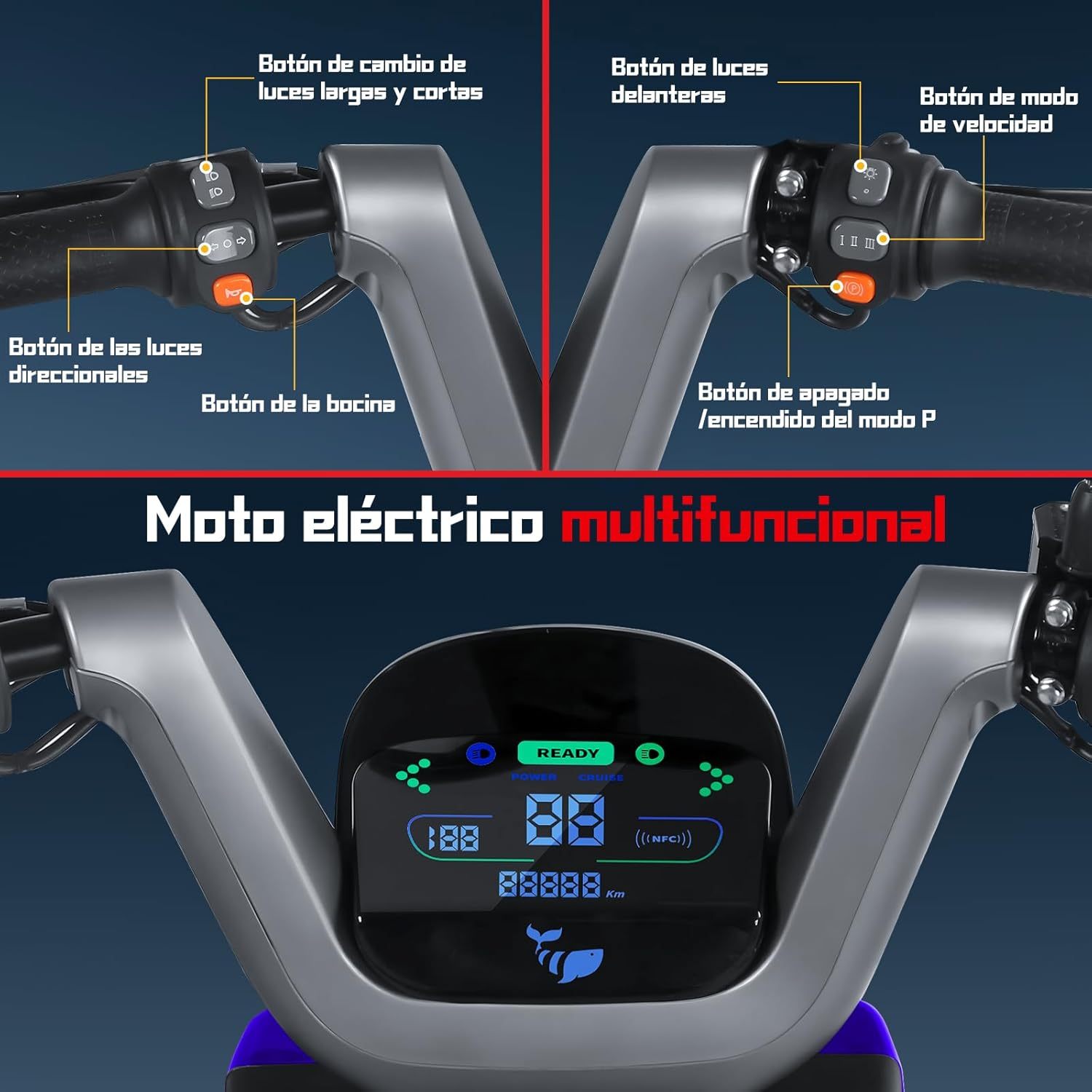 HONEYWHALE KC PRO Bicicleta Electrica para Adultos, Moto Electrica con Alarma, Potencia Motor Hasta 800W, Velocidad Máxima 45KM/H, Autonomía 60KM, Compatible con Desbloqueo NFC