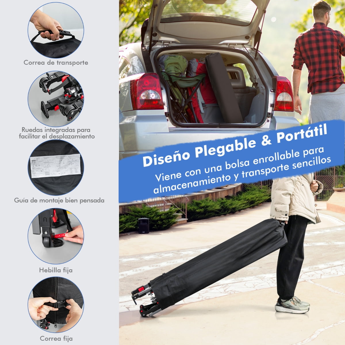 Costway 3x3m Pabellón Emergente Instantáneo Plegable para Exterior con Dos Mitades de Toldo Carpa Portátil Ajustable en Altura para Camping