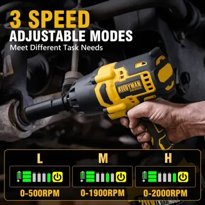 Alloyman Llave de impacto inalámbrica de 1/2 pulgada, par máximo de 555 pies-libras, llave de impacto de batería, motor sin escobillas de 20 V, 2000 RPM, con 6 enchufes, 3 barras de extensión, batería de iones de litio de 4.0 AH y carga rápida de 1 hora
