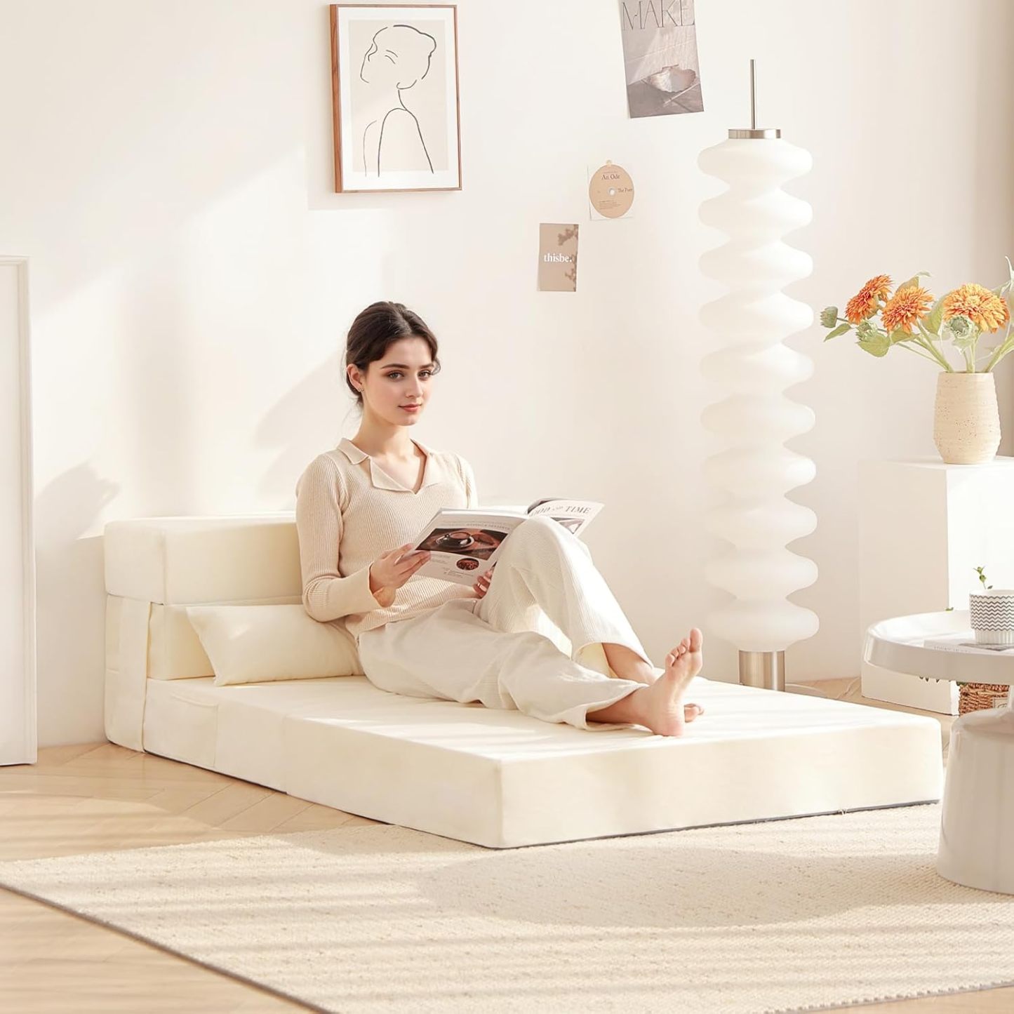 Tiita - Sillón de futón, tamaño individual, sofá cama plegable con almohada, colchón de piso y futón para sala de estar, recámara, uso de invitados, departamento