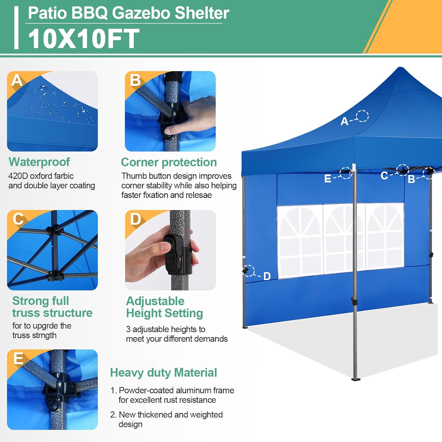 COBIZI - Toldo desplegable de 10 x 20 Pulgadas con 6 Paredes Laterales, toldo Impermeable para Eventos al Aire última intervensión, UPF 50+ cenador portátil para Fiestas, Playa, Camping, Boda,