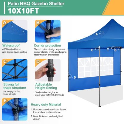 COBIZI - Toldo desplegable de 10 x 20 Pulgadas con 6 Paredes Laterales, toldo Impermeable para Eventos al Aire última intervensión, UPF 50+ cenador portátil para Fiestas, Playa, Camping, Boda,