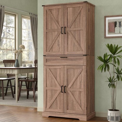 Armario despensero de cocina de 72 pulgadas, mueble de almacenamiento alto con 8 estantes en las puertas, 2 compartimentos y 1 cajón.