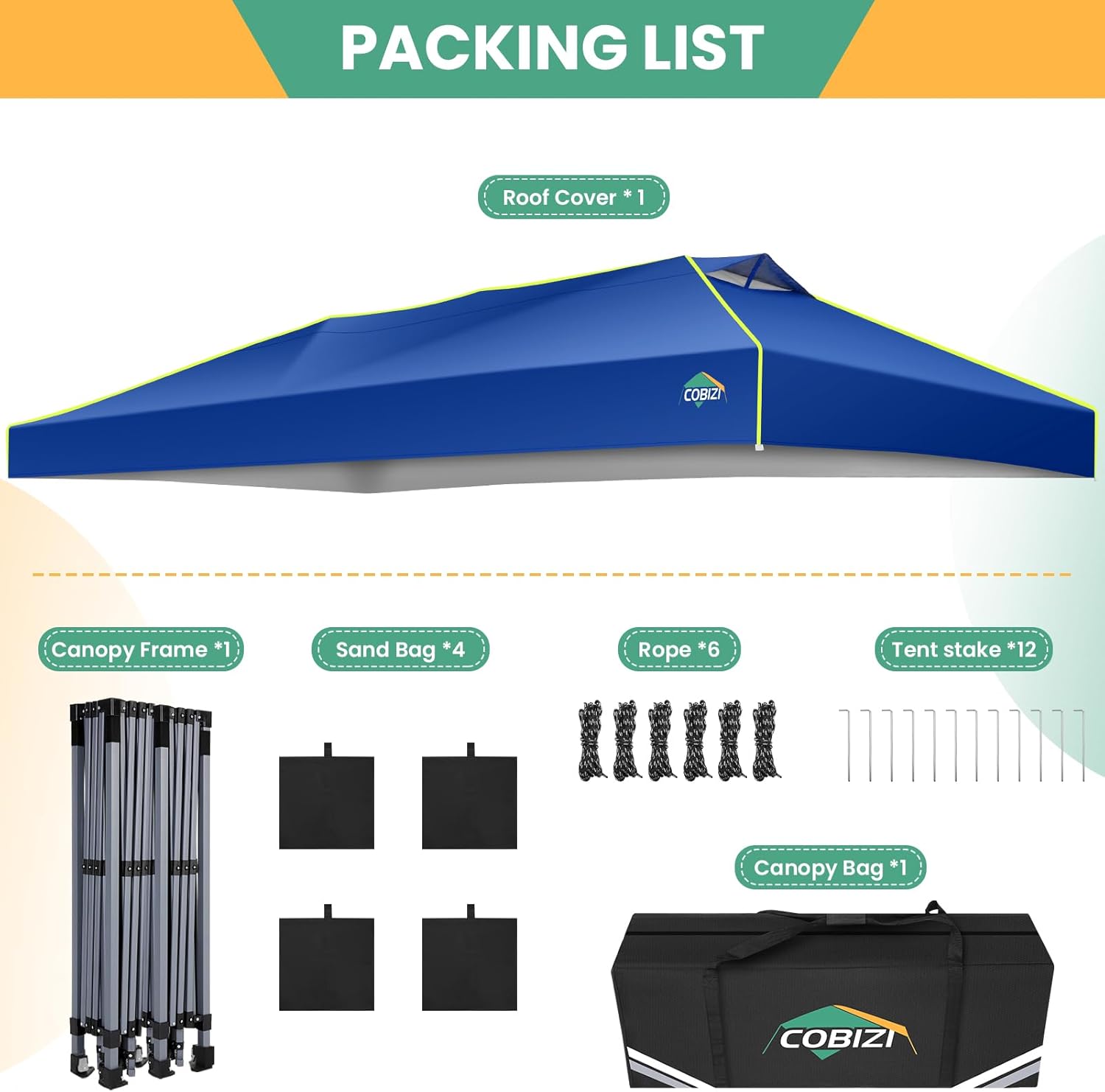COBIZI - Tienda de campaña desplegable de 10 x 20 Pulgadas, Tienda de campaña instantánea Comercial para Bodas, Fiestas con 3 Altura Ajustable, toldo Ez Up para Exteriores, Impermeable, UPF50+ con