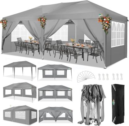COBIZI - Toldo desplegable de 10 x 20 Pulgadas con 6 Paredes Laterales, toldo Impermeable para Eventos al Aire última intervensión, UPF 50+ cenador portátil para Fiestas, Playa, Camping, Boda,
