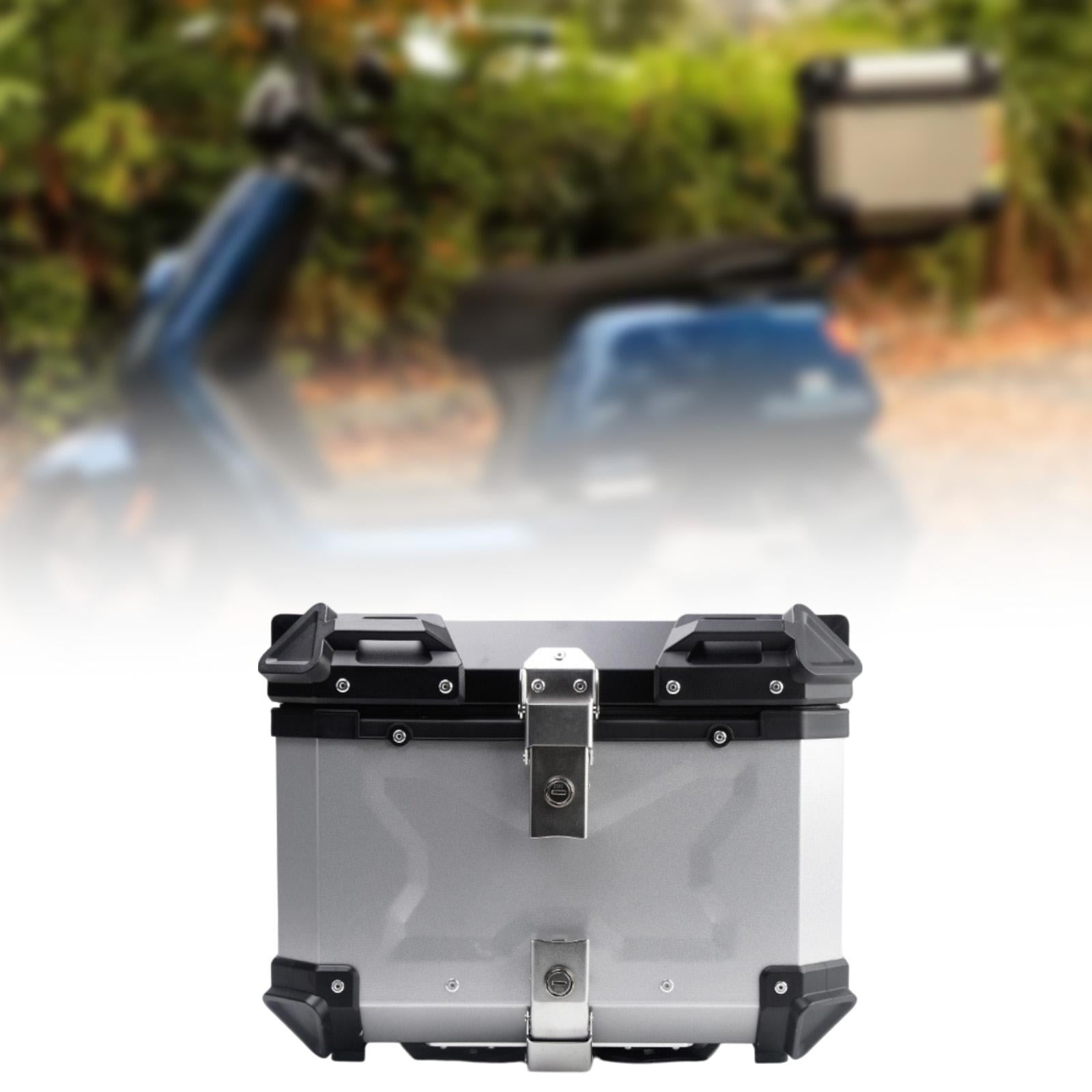 Baúl de motocicleta genérico, caja trasera, organizador de aluminio a prueba de golpes, caja para casco, baúl de almacenamiento de equipaje para 45L Plata