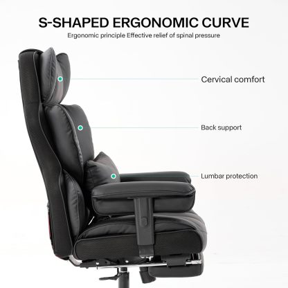 Gzagdecr - Silla de oficina grande y alta de 400 libras, silla de juego de piel sintético con respaldo alto, silla reclinable, silla de oficina ergonómica ejecutiva, soporte lumbar, silla de