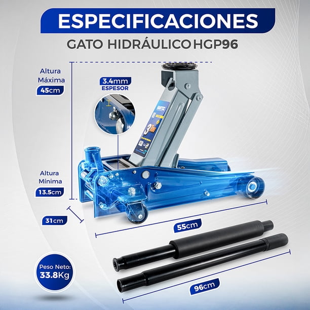 Gato Hidráulico de Patín Hantec 3 Toneladas Automotriz
