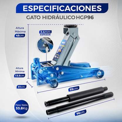 Gato Hidráulico de Patín Hantec 3 Toneladas Automotriz