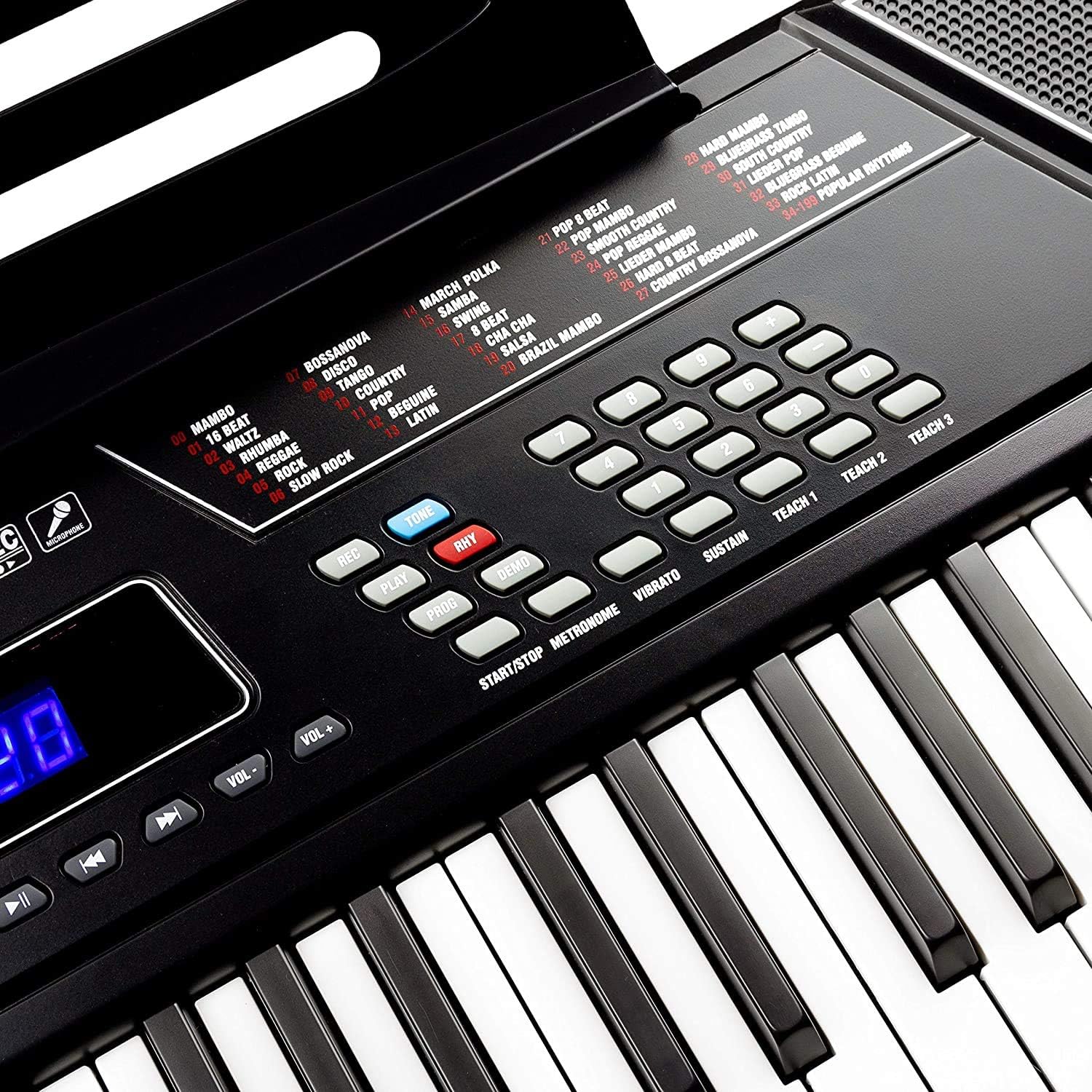 RockJam - Kit de piano con teclado de 61 teclas con banco para teclado, soporte para teclado, auriculares, pegatinas para notas de piano y lecciones de piano Simply