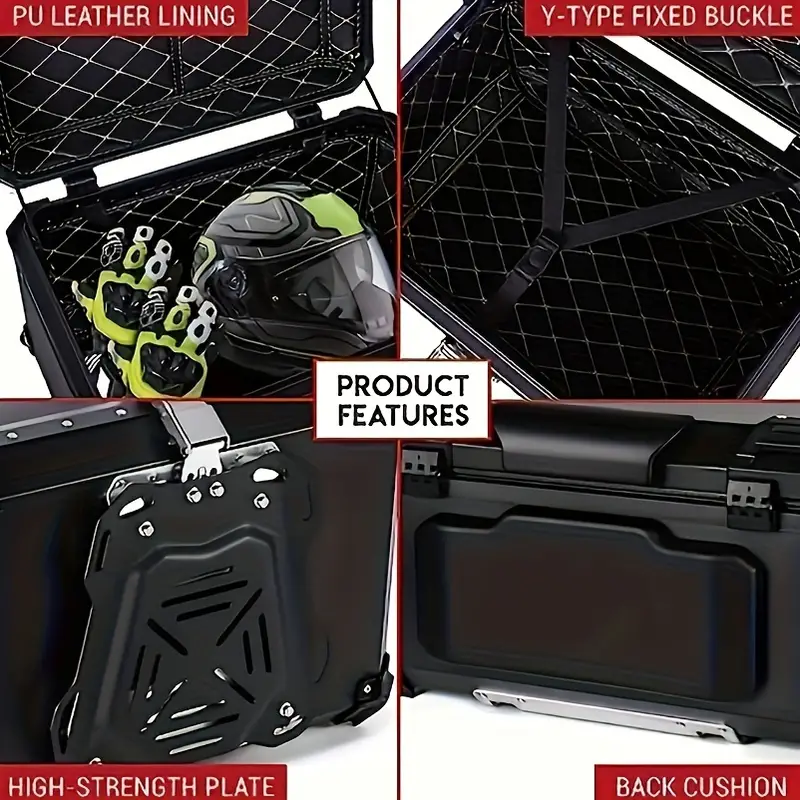 45L Motorcycle Top Box Tail Box, Aluminum Motorcycle Luggage Box, With Safety Lock, Suitable For Storing Helmets And Large Luggage