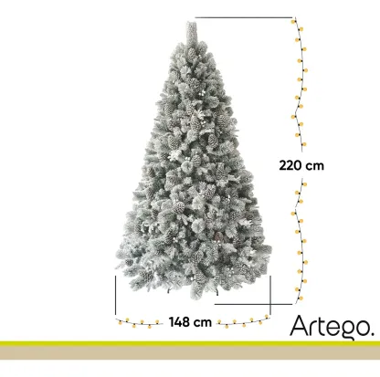 Árbol Navideño Nevado Alberta 1600ramas Piñas Gigantes 2.2m