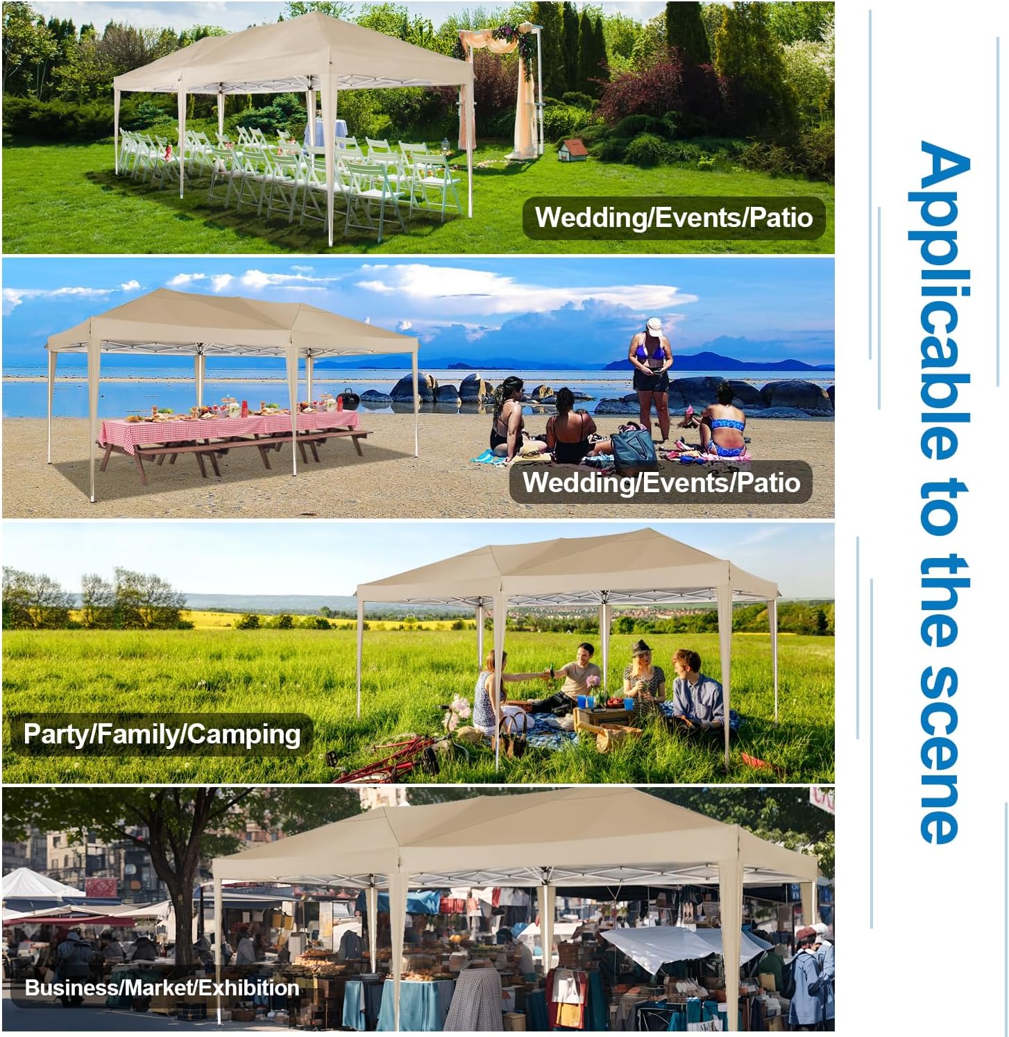 COBIZI - Toldo desplegable de 10 x 20 Pulgadas con 6 Paredes Laterales, toldo Impermeable para Eventos al Aire última intervensión, UPF 50+ cenador portátil para Fiestas, Playa, Camping, Boda,