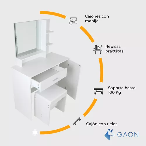 Tocador Vanity Blanco Multifuncional Con Espejo Y Cajón
