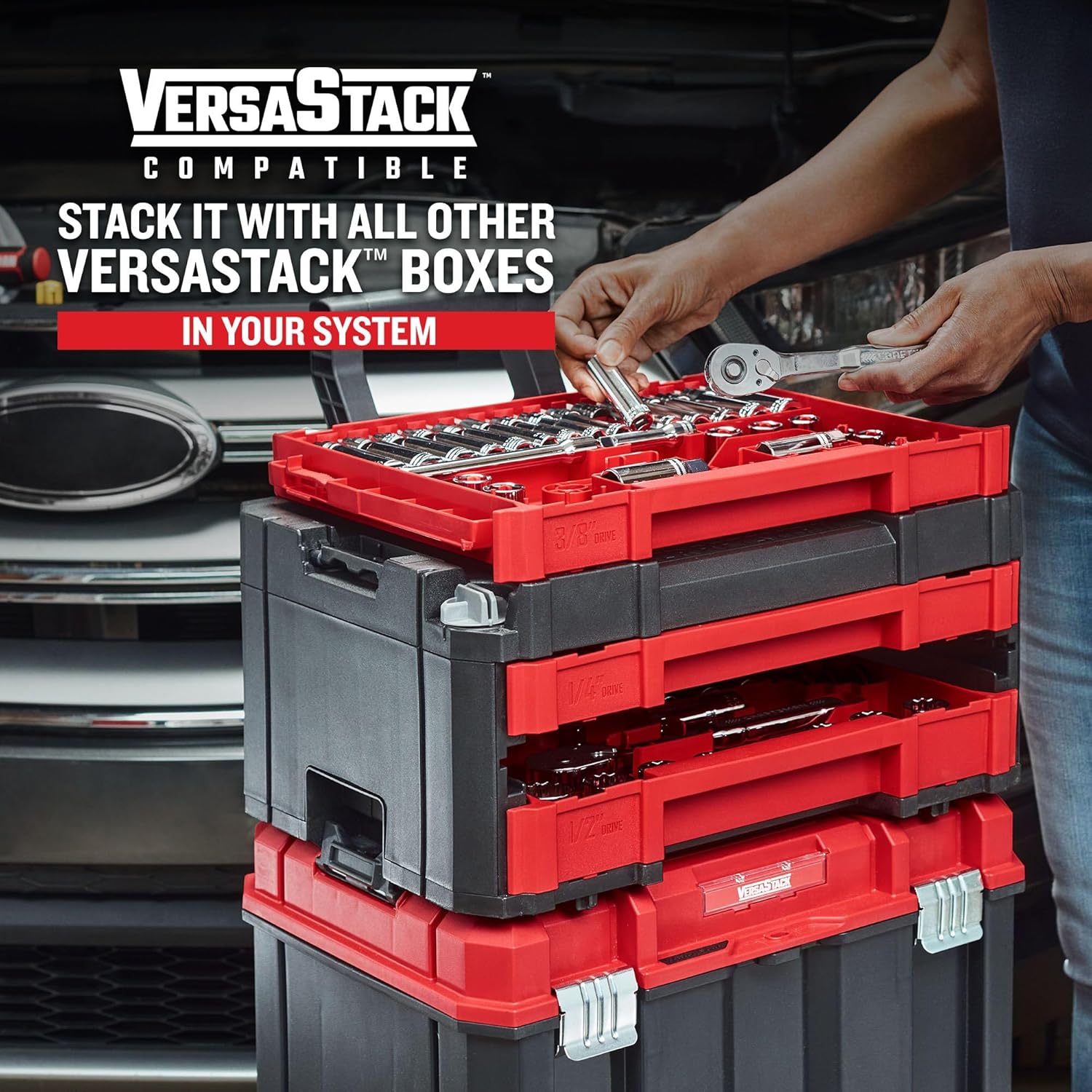 CRAFTSMAN Juego de herramientas mecánicas de 262 piezas, juego de dados maestros con caja de herramientas VERSASTACK de 3 cajones, juego de SAE/métrico (CMMT45309)