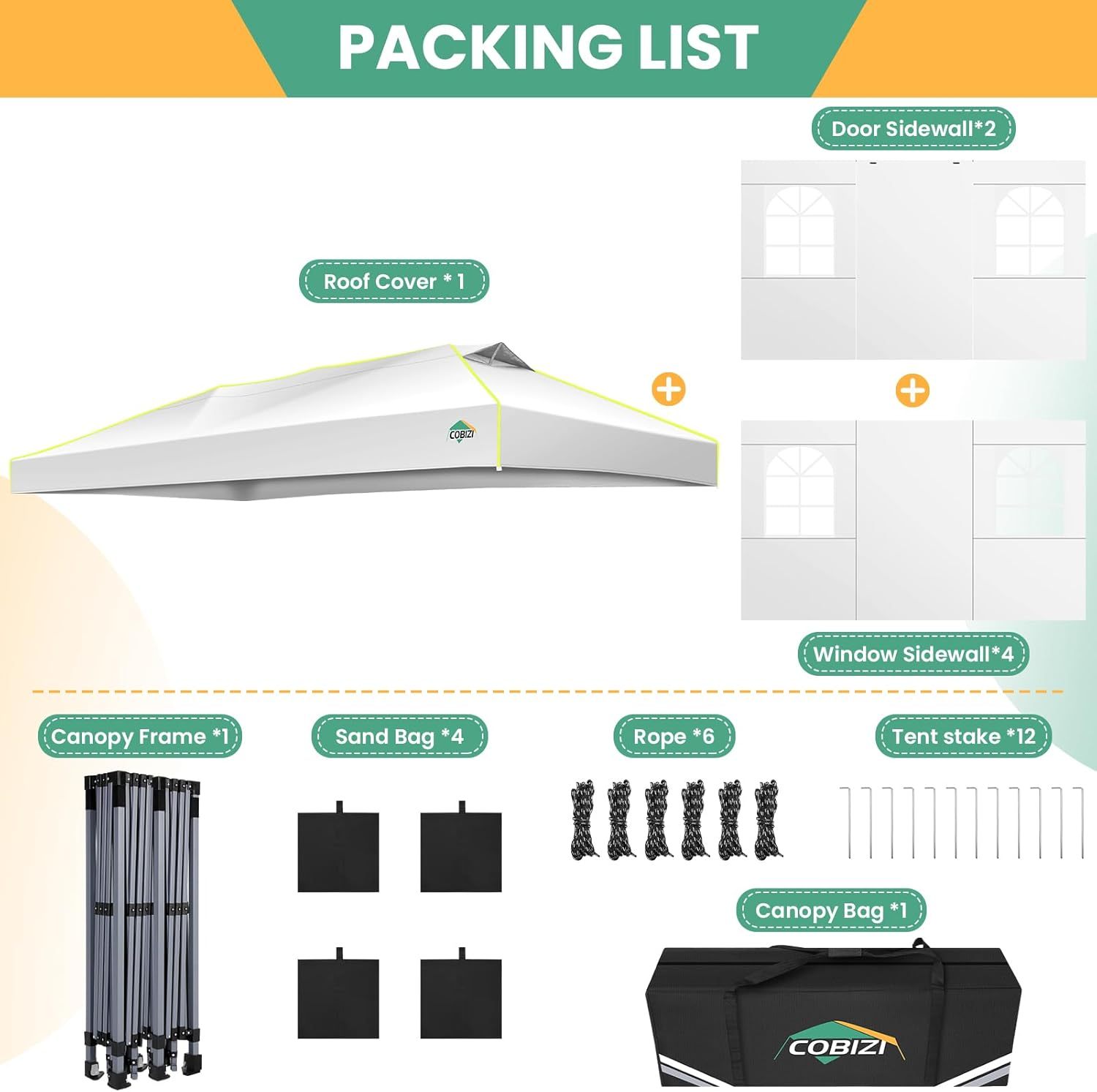 COBIZI - Tienda de campaña desplegable de 10 x 20 Pulgadas, Tienda de campaña instantánea Comercial para Bodas, Fiestas con 3 Altura Ajustable, toldo Ez Up para Exteriores, Impermeable, UPF50+ con