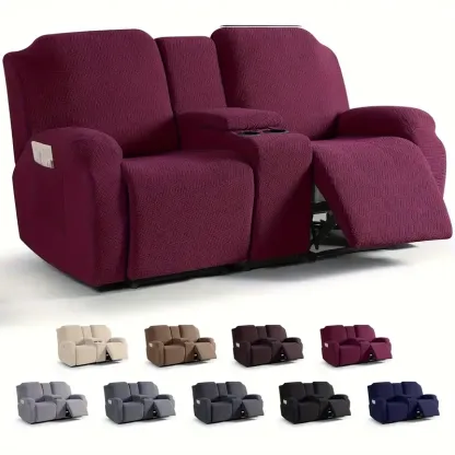 Juego clsico de fundas para silln reclinable de consola central de 8 piezas: polister elstico y spandex con cierre elstico, funda para muebles lavable a mquina de dise?o de una sola pieza para silln de masaje de teatro de 2 asientos