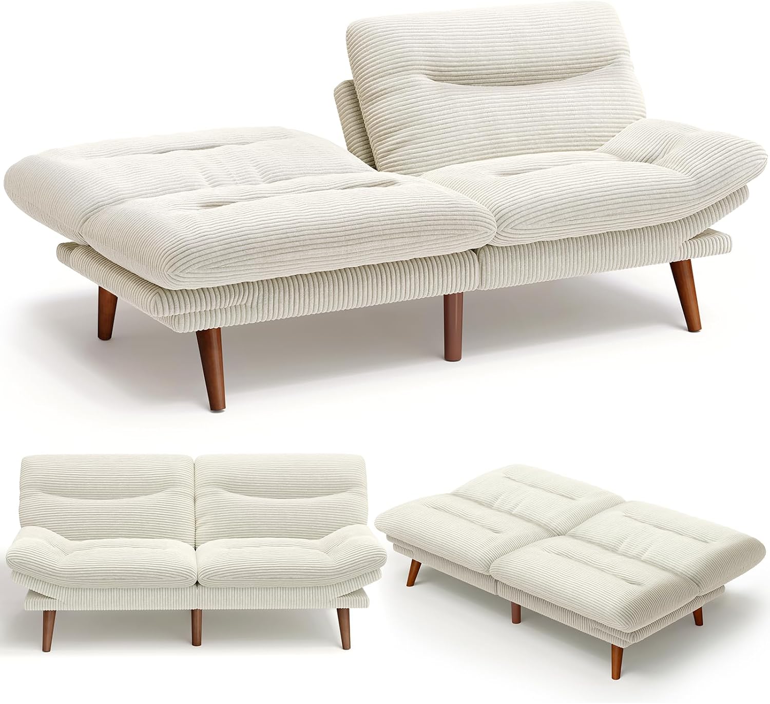 AMADA Sofá Cama Futón Convertible de 66", Juego de Futón Plegable de Pana con Respaldo y Reposabrazos Ajustables, Sillón Reclinable para Sala de Estar, Departamento u Oficina, Marco de Madera Sólida