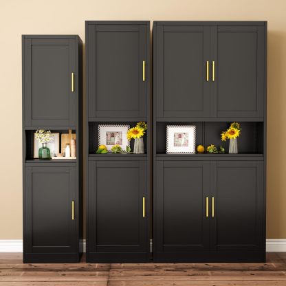 Ckzbx Gabinete de cocina de metal de 61 pulgadas de alto con 4 puertas, armarios de baño, 2 estantes ajustables para cocina, oficina en casa, sala de estar, comedor (negro)