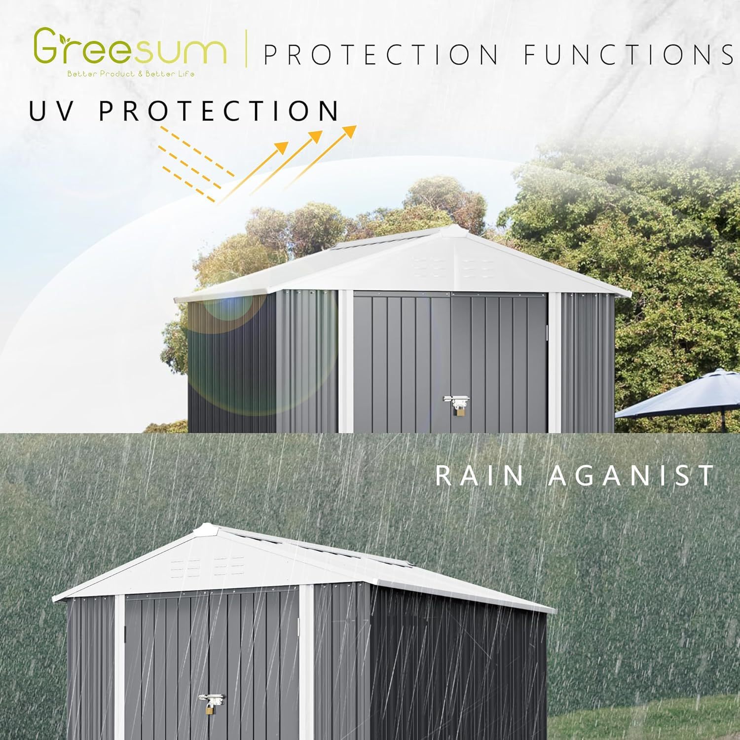 Greesum - Cobertizo de almacenamiento de metal para exteriores, 5 pies x 3 pies, herramienta de acero para cobertizo de almacenamiento con puerta y cerradura, para patio trasero, jardín, patio, césped (5 x 3 pulgadas), color café
