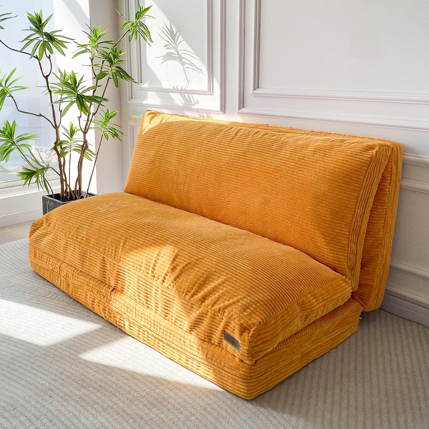 MAXYOYO - Puf plegable para sofá, cama, colchón de piso para adultos, extra grueso, 6 pliegues, sofá para recámara, sala de estar, beige, 135 x 240 cm