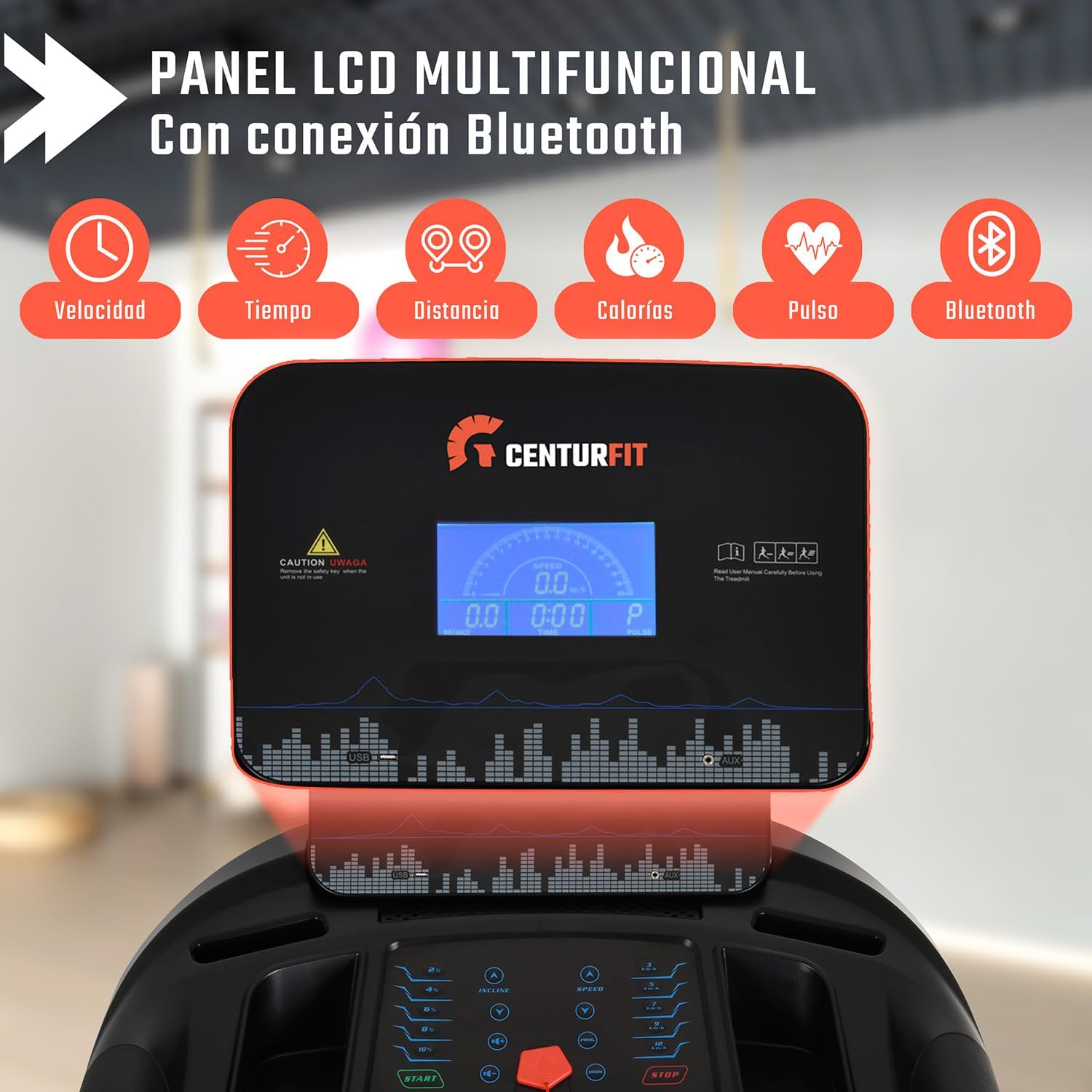 CENTURFIT Caminadora Profesional 3.5 HP Plegable con Inclinación 15 Niveles Superficie 135X48 Cm Pantalla Digital con Bluetooth Y 12 Programas Velocidad 1-18 Km/H Capacidad 140 Kg Gimnasio En Casa