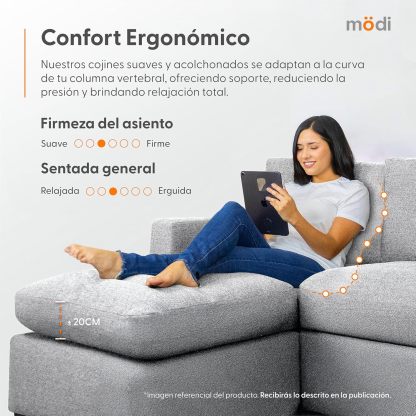 MODISOFA - Sofá Sala Esquinera Modular con Otomano | 6 Plazas | Beige | + Pillow Pack | Fácil de Ensamblar y Adaptable | Envío Gratis