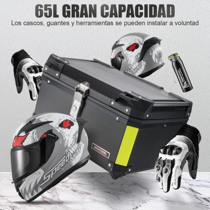 MOCOERL-Impermeable Baul Trasero Caja Moto Abs Respaldo Acojinado 60L Puede contener 2 casco Con cierre de seguridad de acero inoxidable Negro