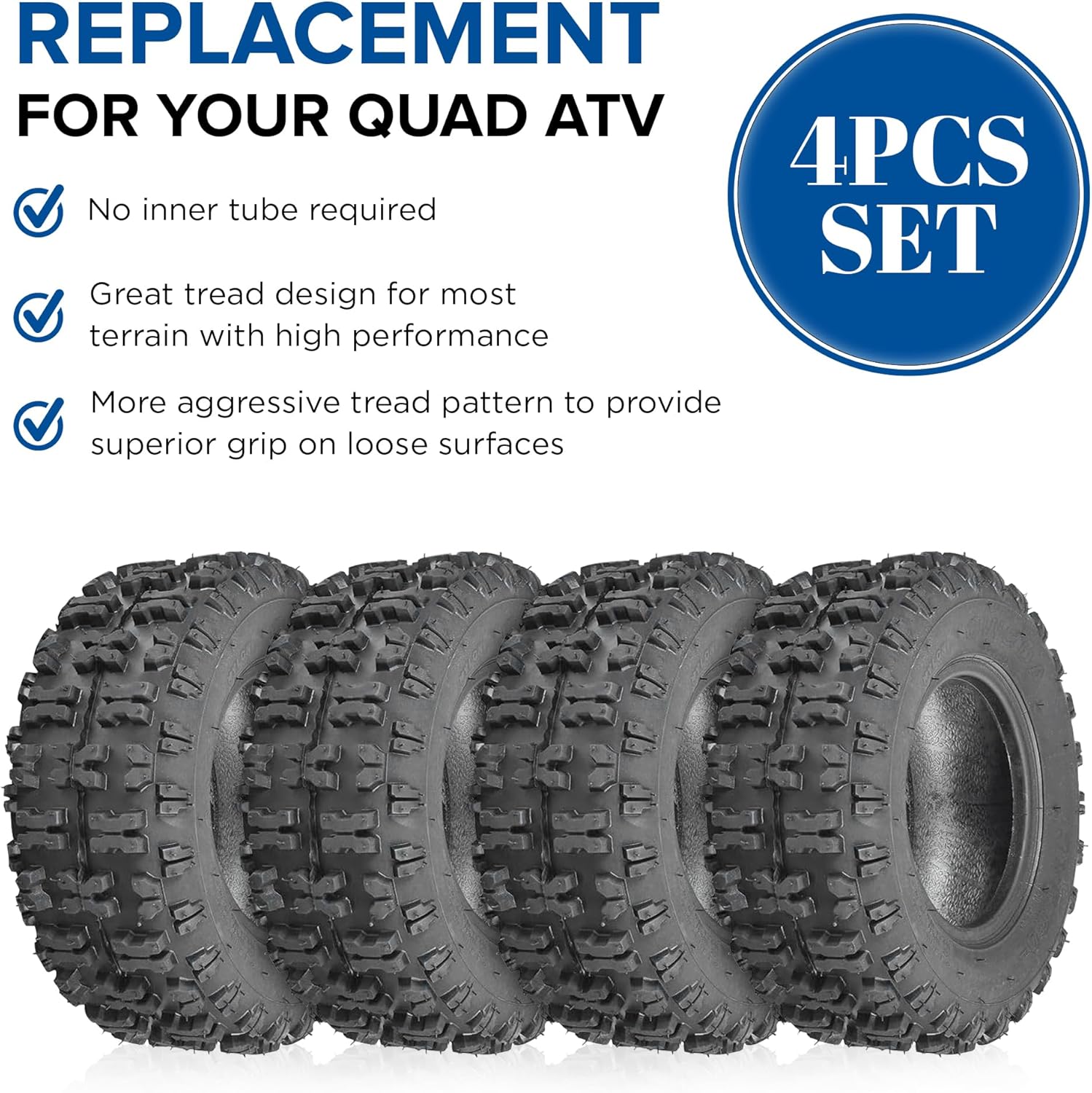 AlveyTech - Neumático de 13 x 5.00-6 con banda de rodadura Knobby Q129 para ATV, Go-Kart y Dune Buggy (juego de 4) - Neumáticos sin cámara de repuesto para quad, 4 ruedas y mini bicicletas como