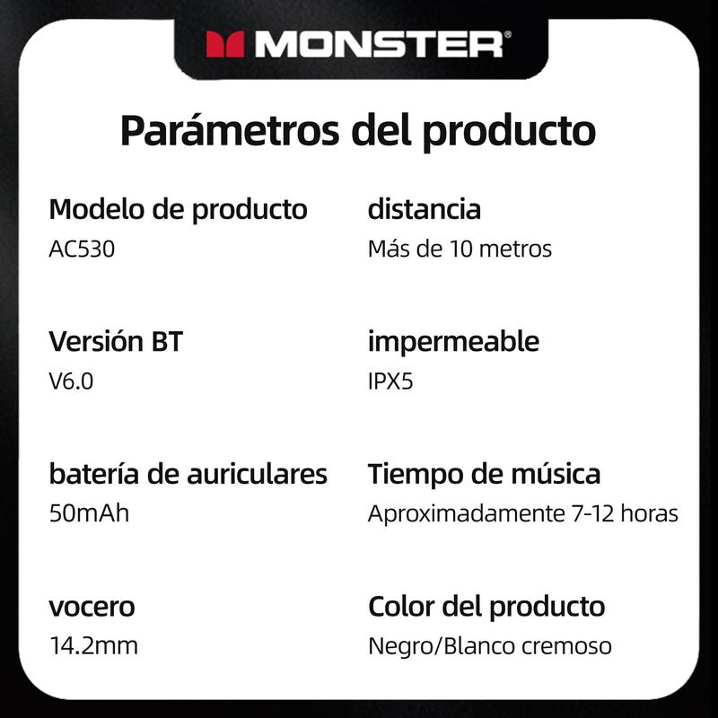 Monster Open-Ear Audífonos Inalámbricos, Bluetooth 6.0, 100 H de Duración, Compatibles con iPhone Android y Dispositivo Bluetooth, 14.2 mm Diafragmas, Para Gimnasio, Estudio y Trabajo - Regalo de Primera Elección