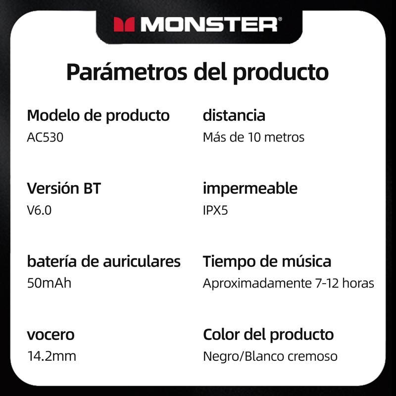 Monster Open-Ear Audífonos Inalámbricos, Bluetooth 6.0, 100 H de Duración, Compatibles con iPhone Android y Dispositivo Bluetooth, 14.2 mm Diafragmas, Para Gimnasio, Estudio y Trabajo - Regalo de Primera Elección
