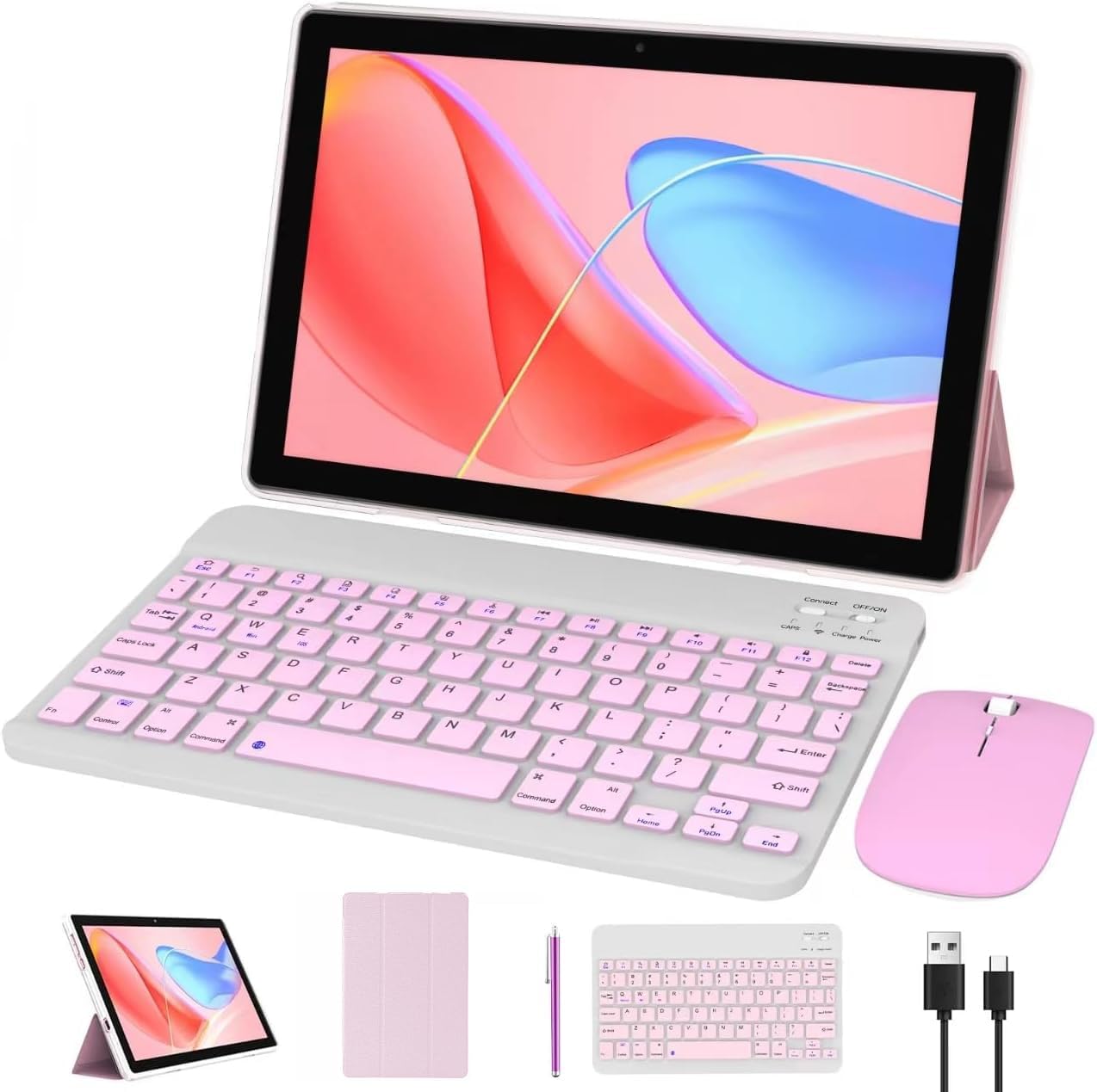 tablet 2 en 1 de 10 pulgadas Android 15 tabletas con teclado 64 GB ROM 8 GB RAM Soporte de expansión de 1 TB tablet de 10.1 pulgadas incluye funda para mouse Stylus Tab 8MP+2MP cámaras 6000mAh batería