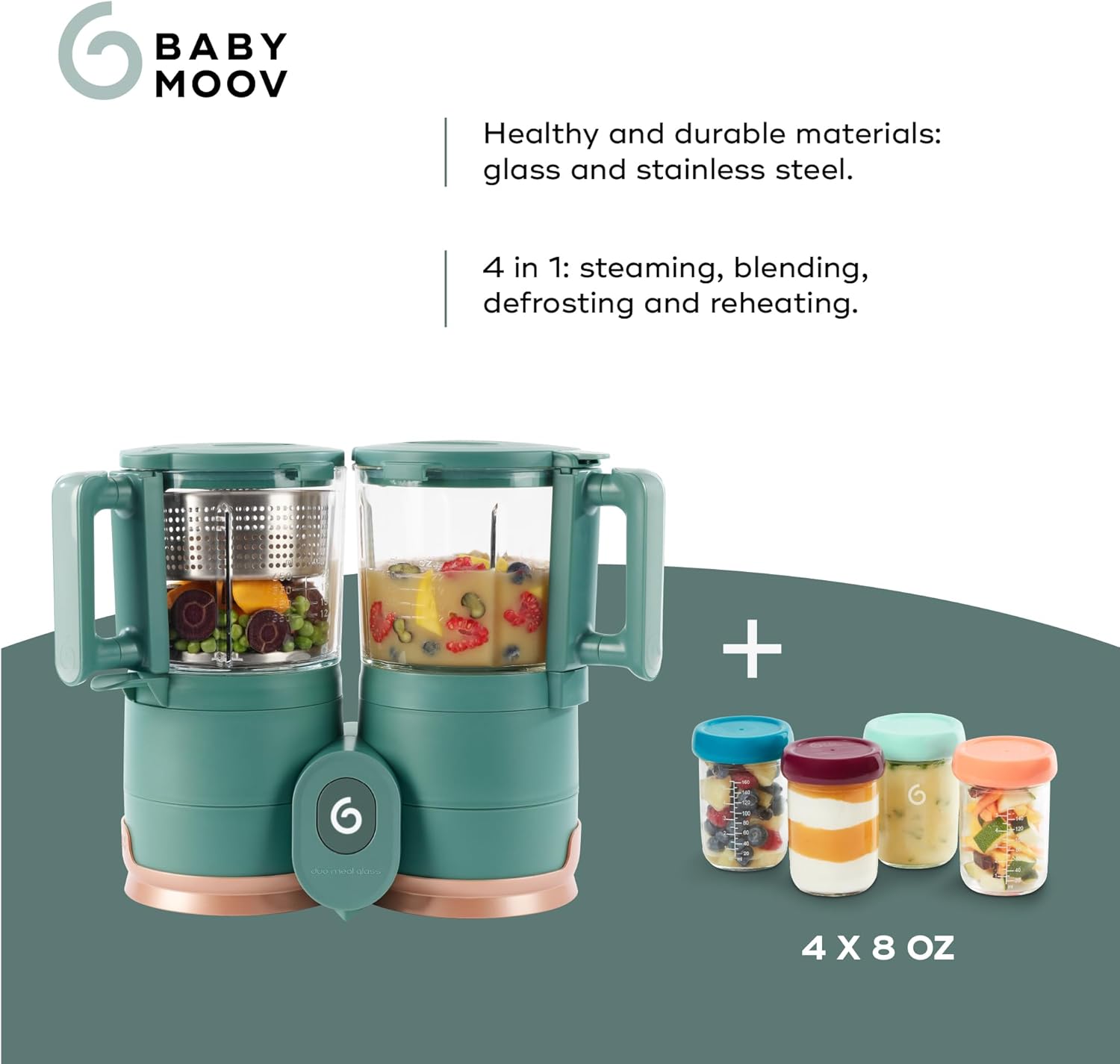 Babymoov Duo Meal 6 en 1: Procesador de Alimentos para Bebés con Vaporizador y Licuadora de Velocidades Múltiples, Calienta y Descongela (Aprobado por Nutricionistas), Gris