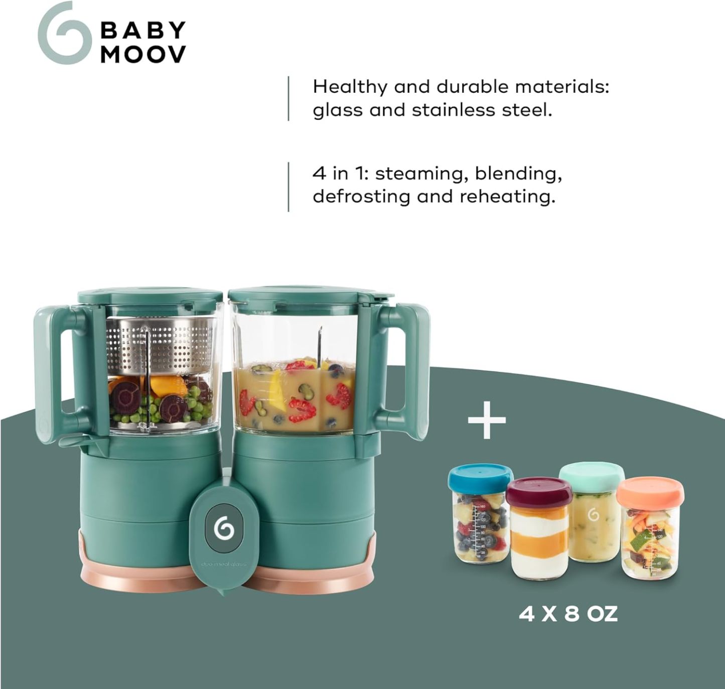 Babymoov Duo Meal 6 en 1: Procesador de Alimentos para Bebés con Vaporizador y Licuadora de Velocidades Múltiples, Calienta y Descongela (Aprobado por Nutricionistas), Gris