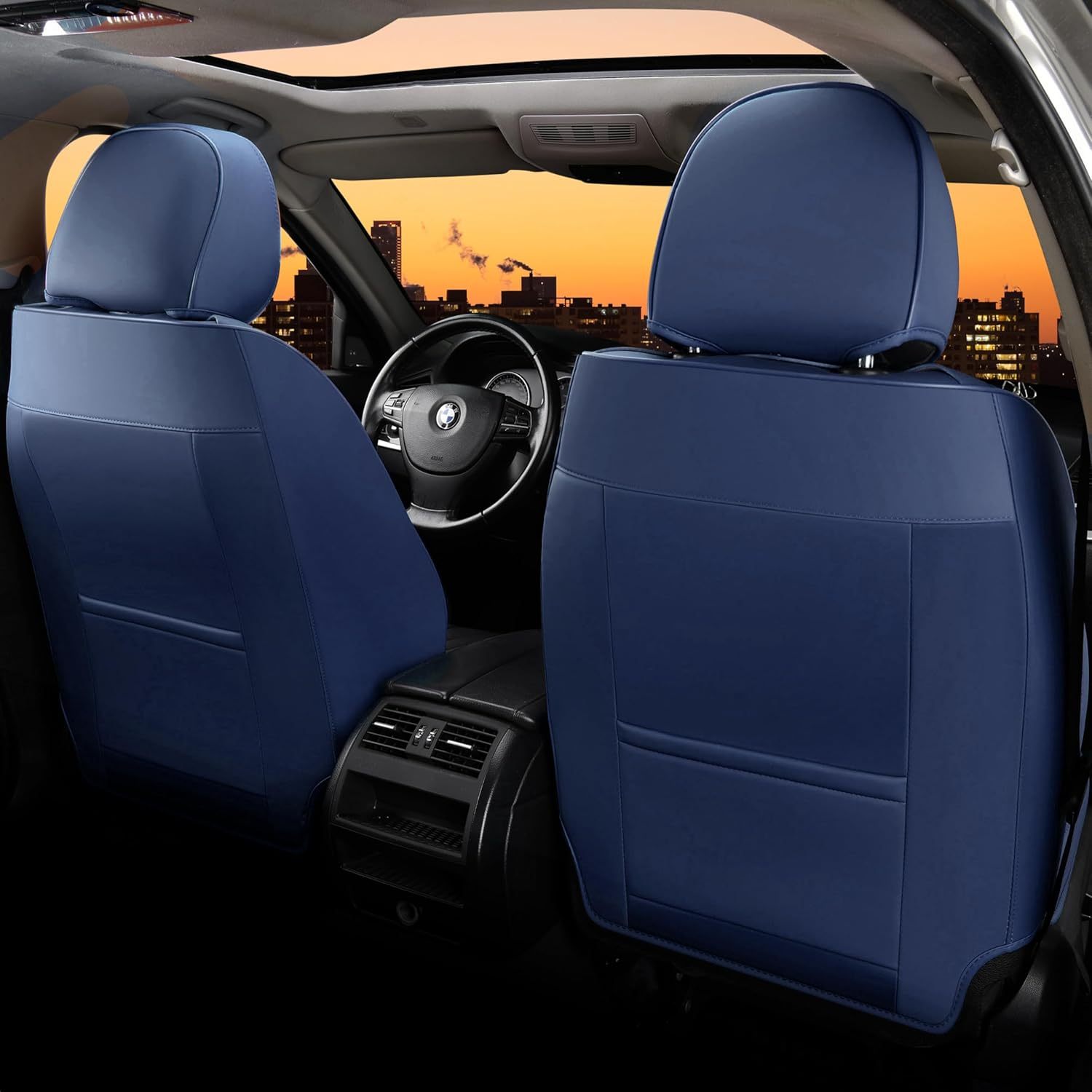 FLORICH - Juego completo de fundas de asiento de piel, fundas universales para 5 asientos, protector de asiento de coche, cojín de piel para asiento de coche, fundas de asiento de automóvil marrones,