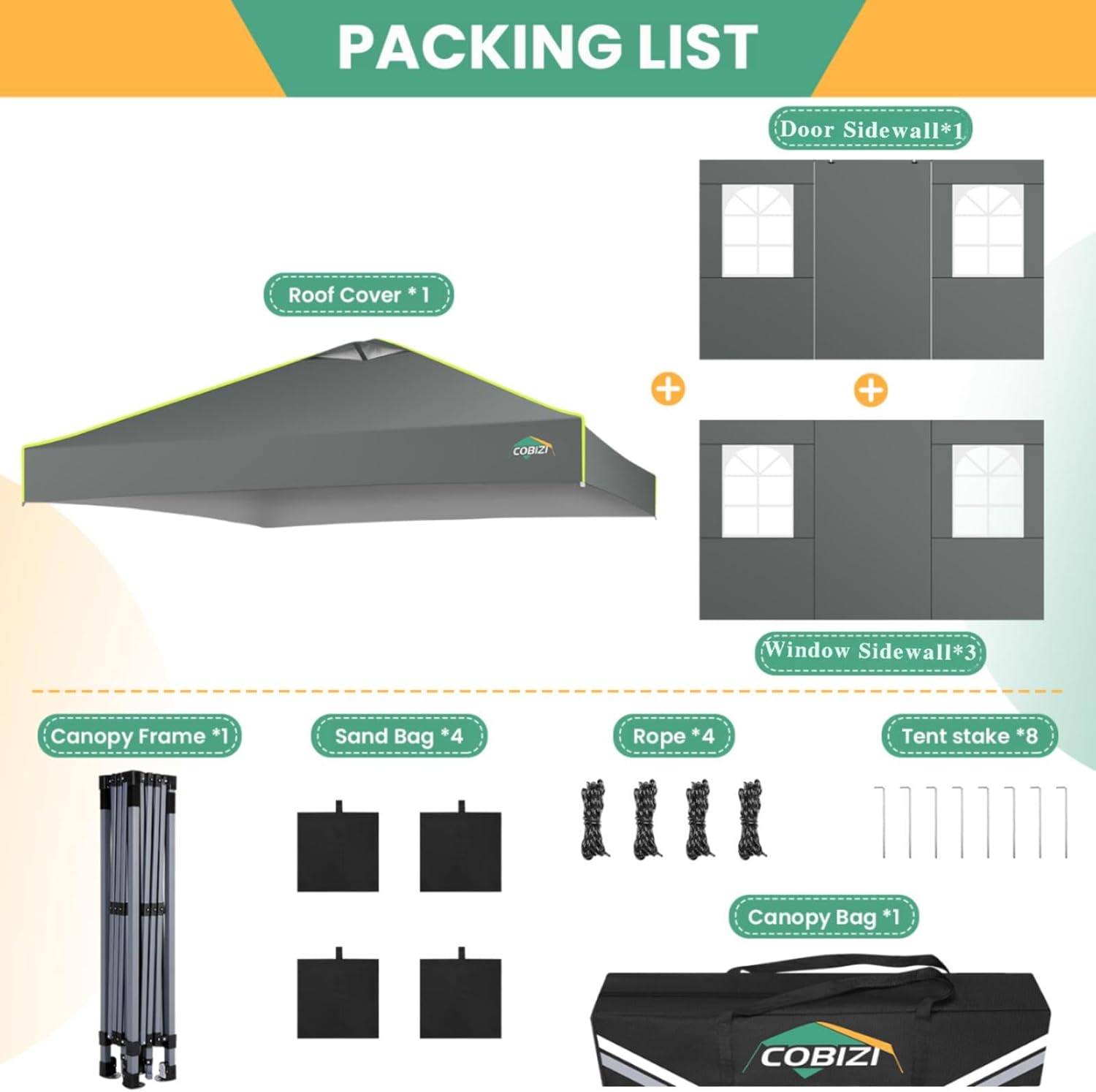 COBIZI - Tienda de campaña desplegable de 10 x 20 Pulgadas, Tienda de campaña instantánea Comercial para Bodas, Fiestas con 3 Altura Ajustable, toldo Ez Up para Exteriores, Impermeable, UPF50+ con