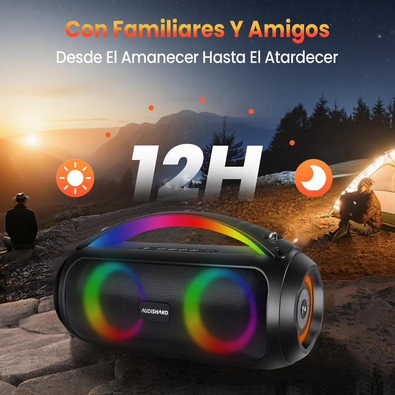 AUDISHAKO Altavoz Bluetooth 5.3 de 1000W con Chip Bluetooth 5.3 10 Luces LED Ambientales Reproductor TF/USB/AUX/FM Batería 7,4V 4000mAh 12 Horas Autonomía Funda Tela Modo EQ 3 Preajustes