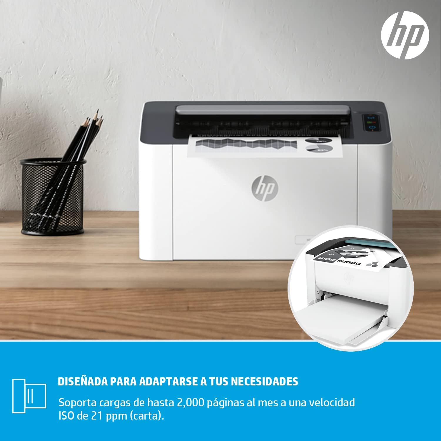 HP Impresora Laser 107w, Láser, Impresión en Negro, Wi-Fi, USB, Impresión y escanéo desde HP Smart App, Apple Air Print, Bandeja de 150 hojas, Pantalla LED (4ZB78A)