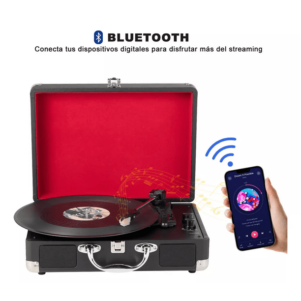 Tocadiscos Con Bluetooth Usb Reproductor De Discos De Vinilo Negro/rojo