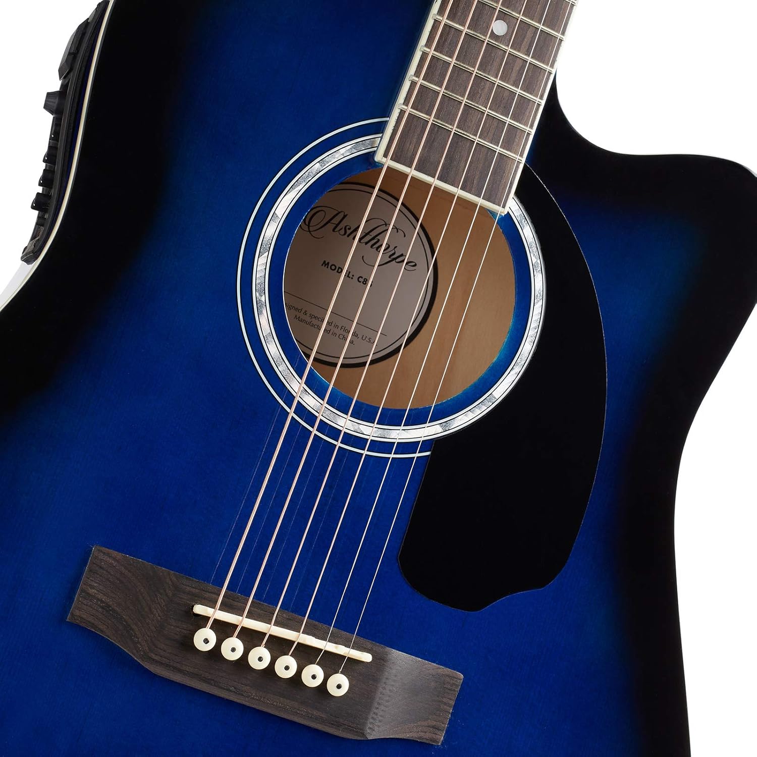 Ashthorpe - Paquete de guitarra acústica-eléctrica de tamaño completo, Negro