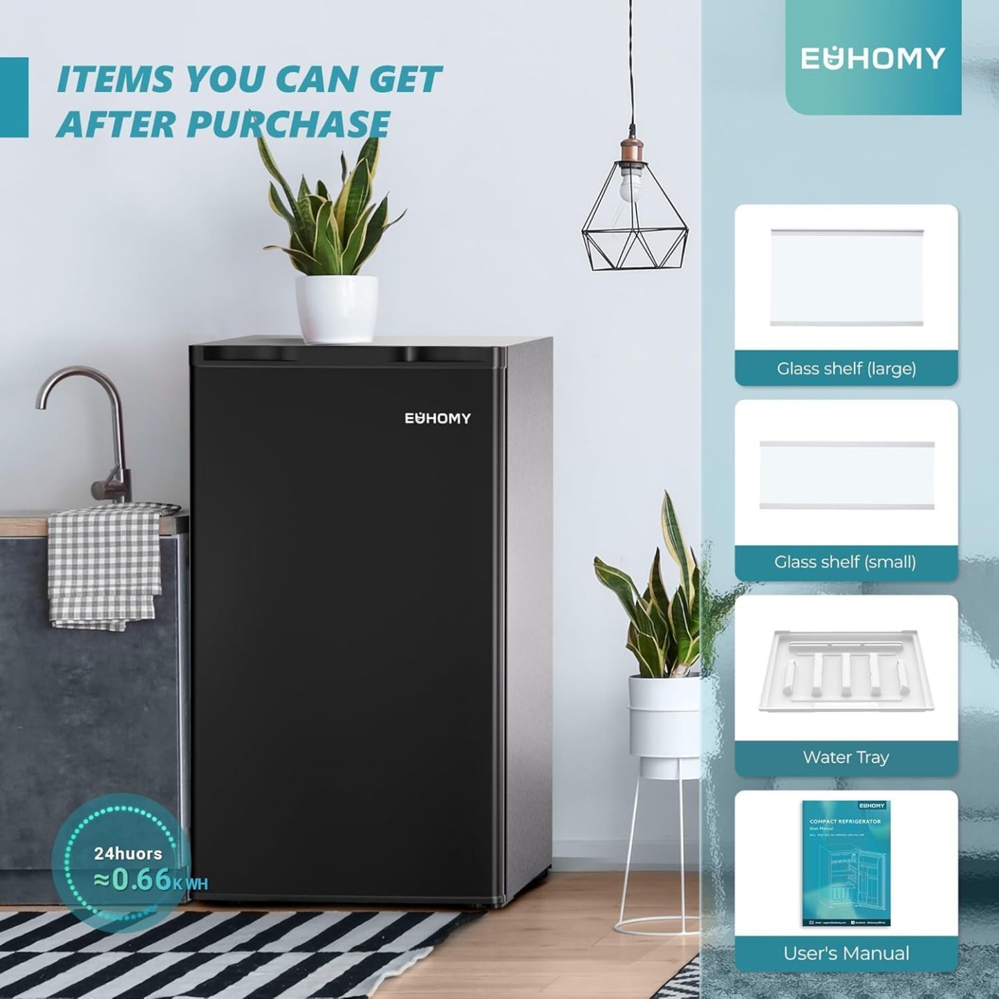 EUHOMY Mini refrigerador con congelador, refrigerador compacto de 3.2 pies cúbicos con congelador, mini refrigerador de 2 puertas con congelador, vertical para recámara, oficina, departamento,