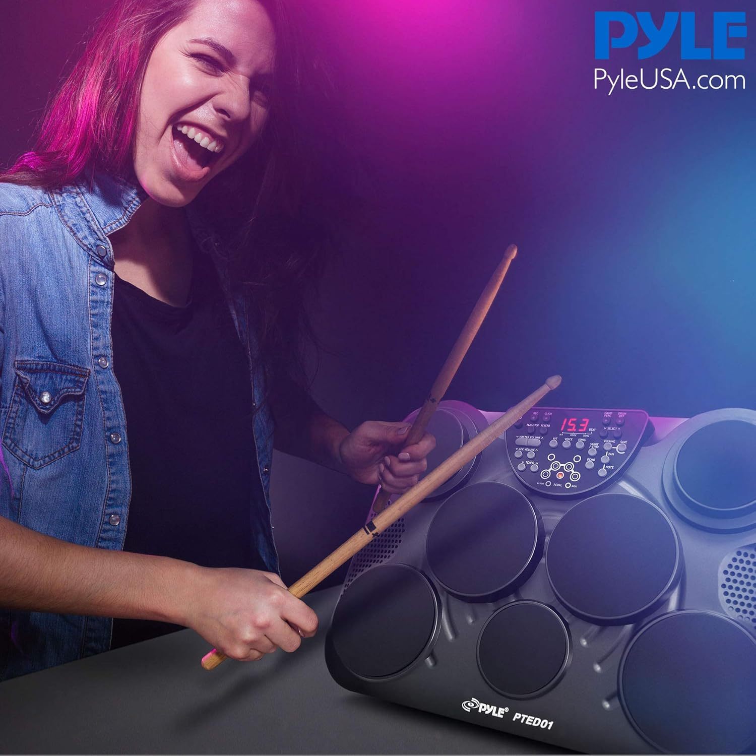 Pyle-Pro - Kit De BaterÃ­a Digital De Mesa ElectrÃ³nica Pted01 Con Tapa Y Kit De BaterÃ­a Digital De 7 Compases
