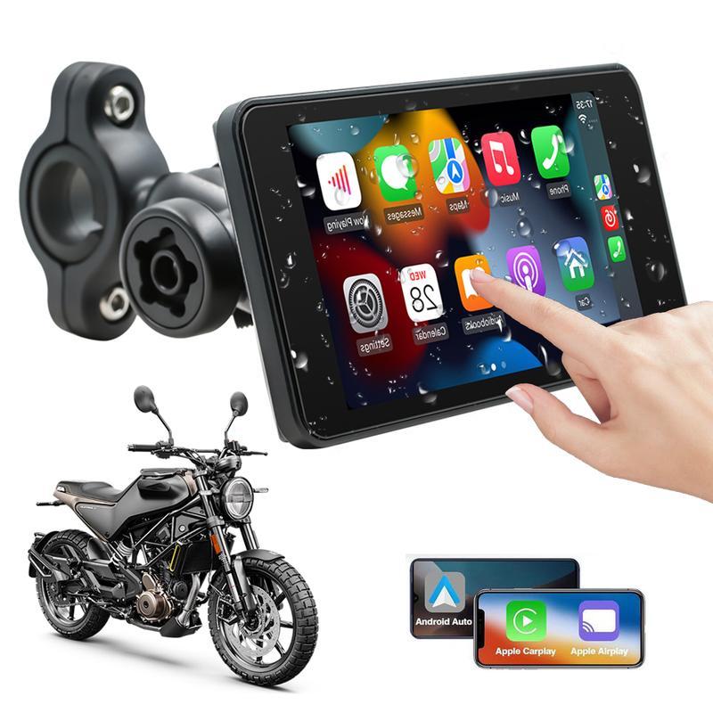 Pantalla CarPlay para motocicleta, CarPlay inal��mbrico para Apple y Android Auto, pantalla t��ctil impermeable de 4,7 pulgadas