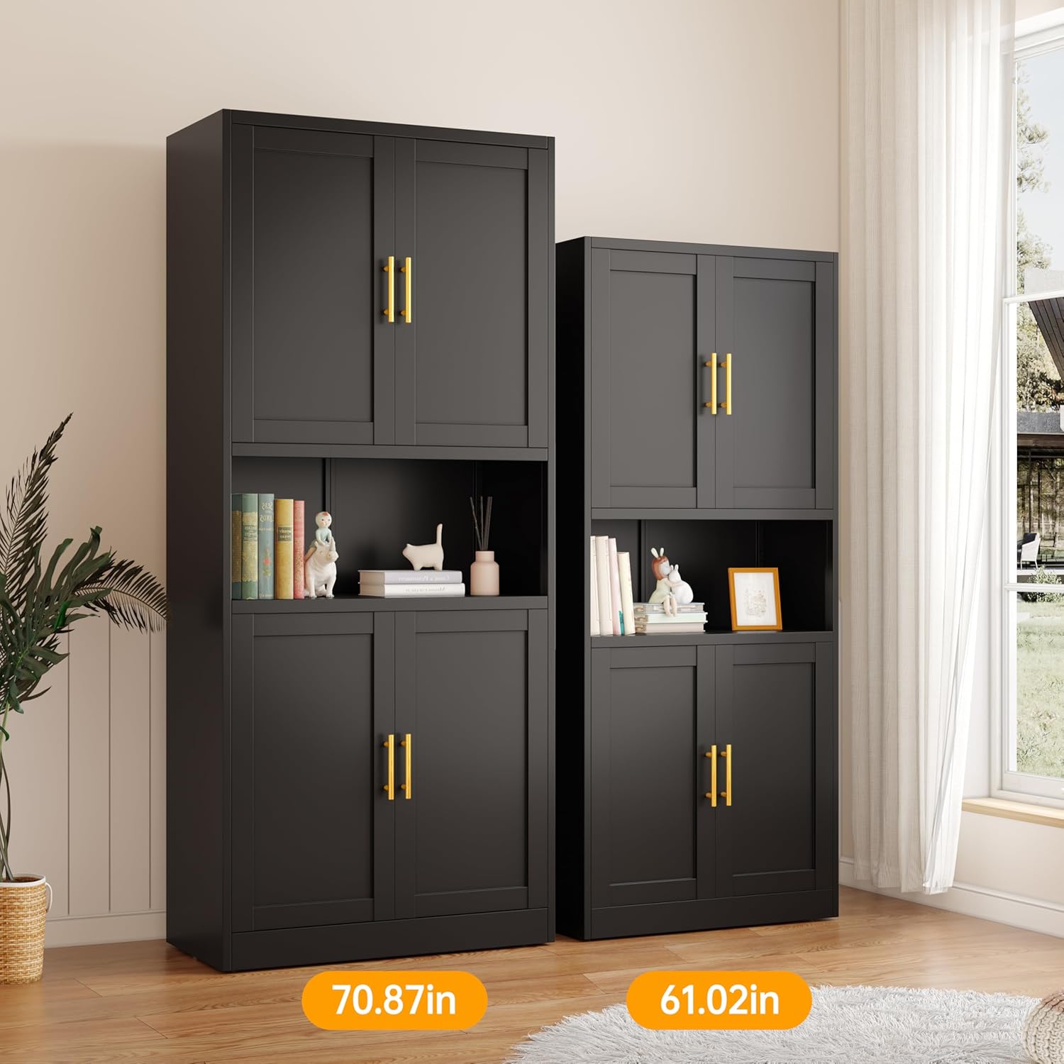 Ckzbx Gabinete de cocina de metal de 61 pulgadas de alto con 4 puertas, armarios de baño, 2 estantes ajustables para cocina, oficina en casa, sala de estar, comedor (negro)