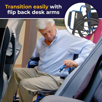 Drive Medical BLS20FBD-ELR Blue Streak Wheelchair with Flip Back Desk Arms and Elevating Leg Rests, Blue